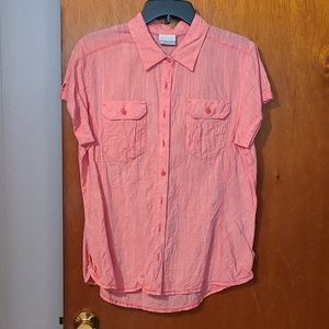Columbia‎ Women's Pink SS Collared Button Front 100% Cotton Shirt SZ XL